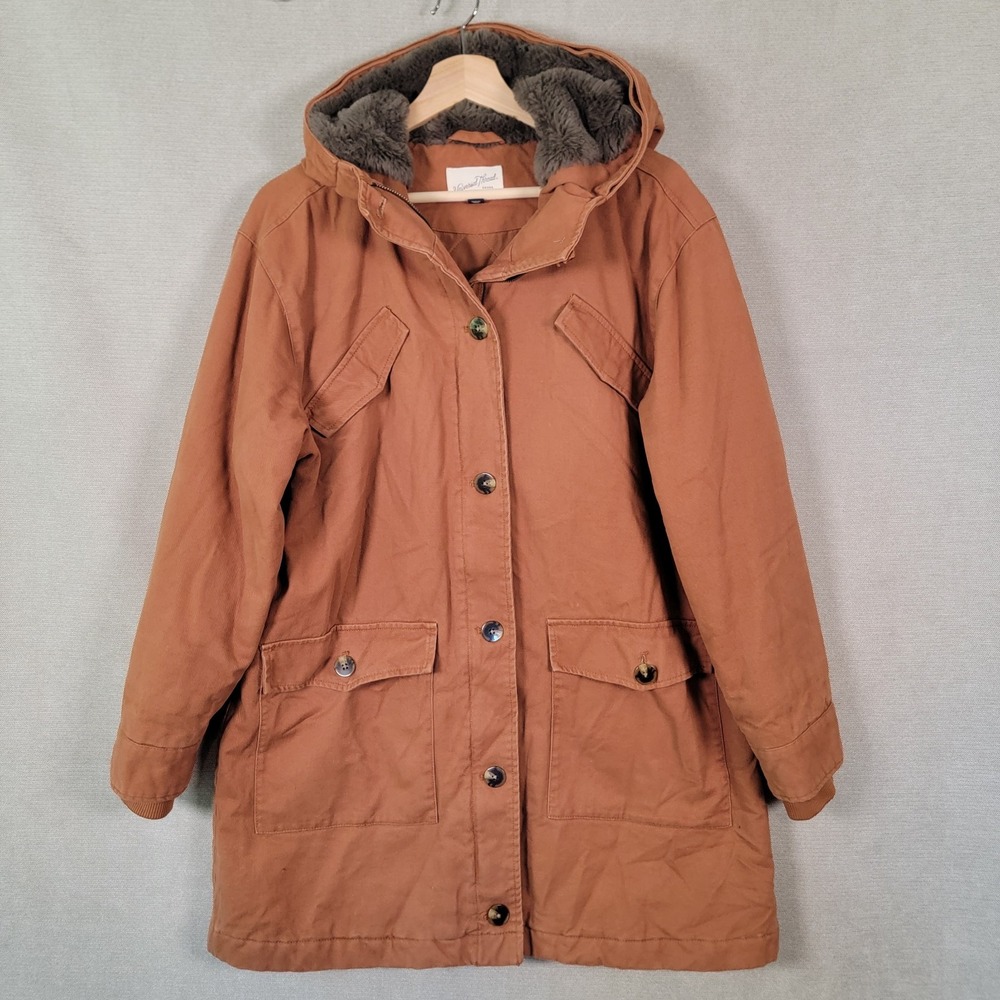 Universal Thread Canvas Jacket Faux Fur Hood Long Cargo Utility Womens Medium